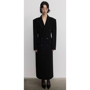 Polyphonie Moi et L'autre Black 100% Wool Double Breasted Maxi Coat Sz M $409